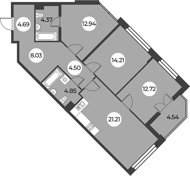 3-комнатная квартира 89.79 м², 3/24 эт., ЖК «Огни Залива»